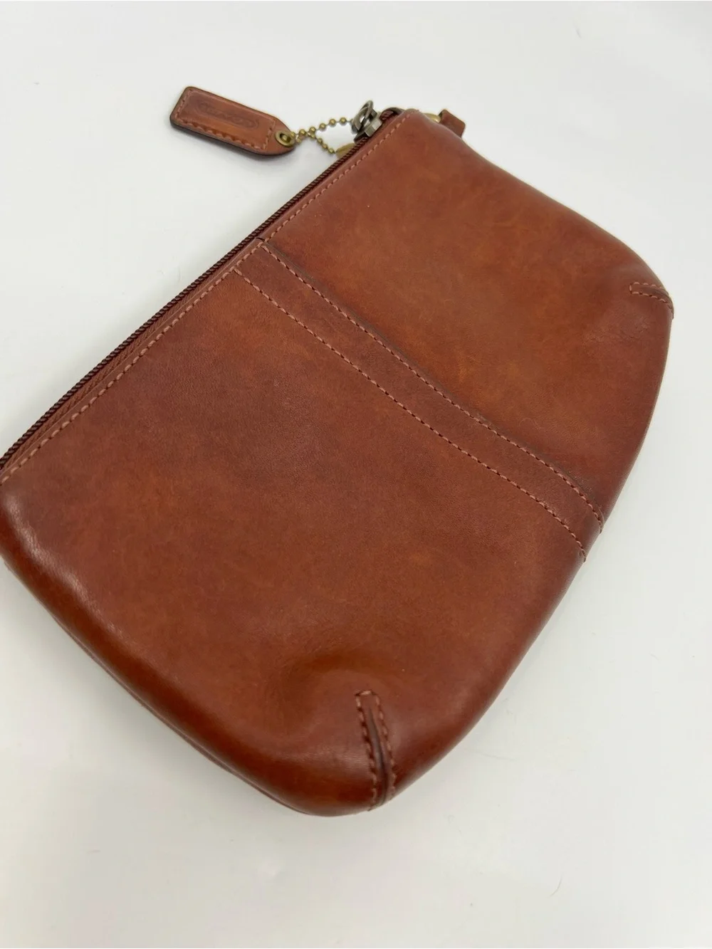 Vintage Coach Bleecker Whiskey Leather Wristlet Clutch Tattersall Lined